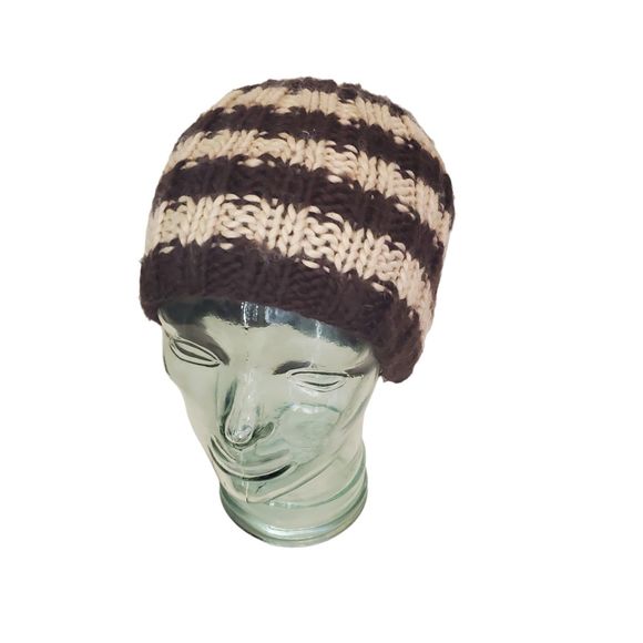 Scala Knit Beanie Hat Stripe Knit Unisex One Size Brown Cream - Picture 1 of 4